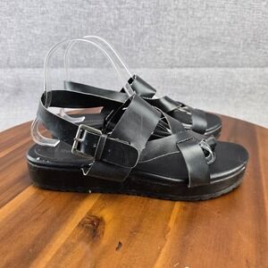 Ruff Hewn Black Criss Cross‎ Buckle Strap Platform Sandals Womens Size 9M